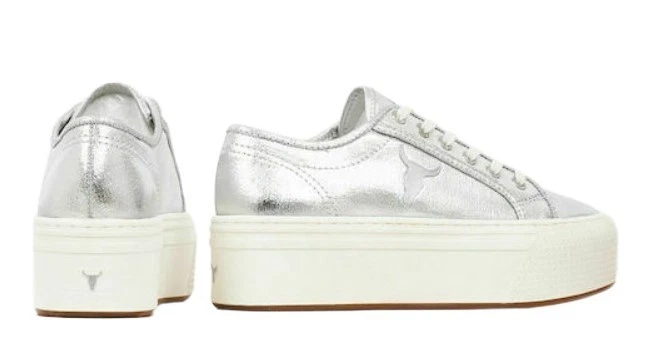 WINDSOR SMITH SHATTER ARGENTO SILVER CANVAS LOGO TORO PLATFORM NUOVE E ORIGINALI - Immagine 2 di 4