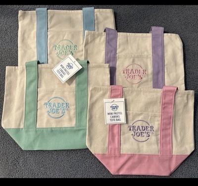 Trader Joe's Mini Pastel Canvas Tote Bag Set of 4 Foldable Multicolor Small