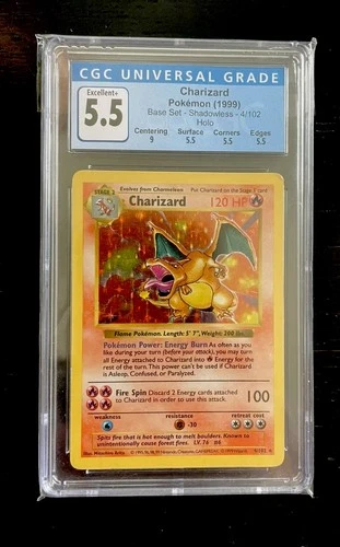 CGC 5.5 Charizard 1999 Base Set 4/102 Shadowless Holo Pokemon Card 🔥