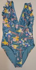New MODCLOTH The Kelsie One Piece Swimsuit XL Floral Bathing Suit Blue Vacation