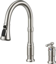 2 Hole Kitchen Faucet with Pull Down Sprayer, Brushed Nickel Stainless Steel ...