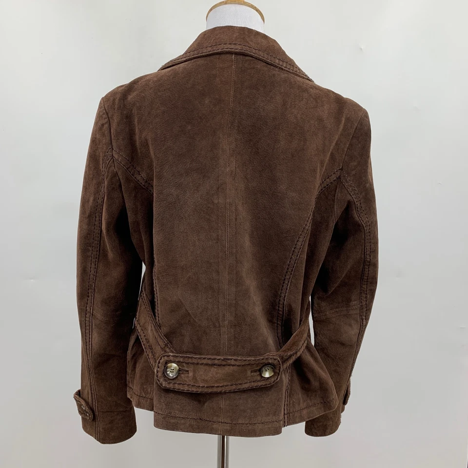Jaqueta feminina de camurça XL extra grande couro marrom camurça botões forrados de cetim - Imagem 4 de 4