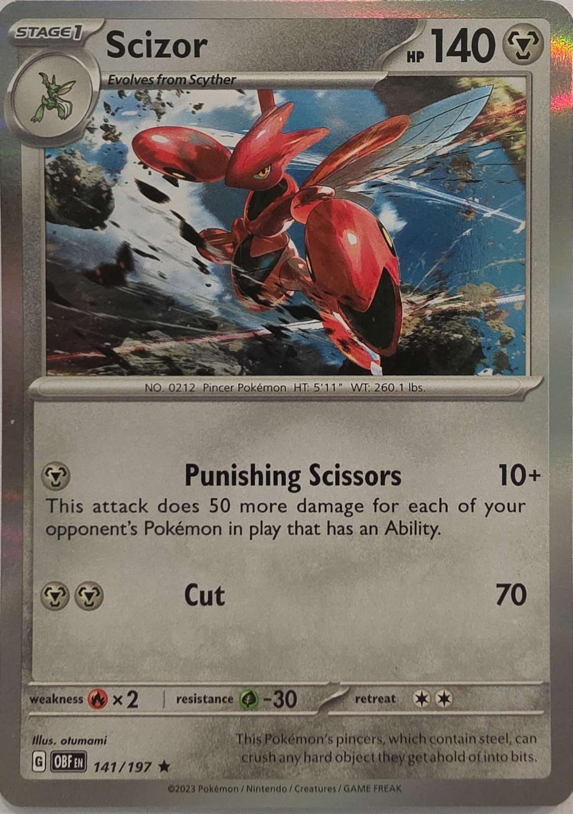 Scizor 141/197 Rare Obsidian Flames Pokemon Holo Near Mint