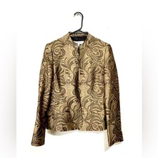 Kasper Open Blazer Jacket Women's Size 4 Tan  Black Lined Paisley EUC