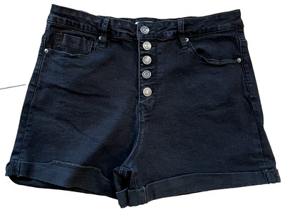 YMI Women Short Denim Size 13/31 Black High-Rise Button Fly Stretch