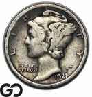1921 Mercury Dime, Scarce Choice VF Low Mintage Key Date