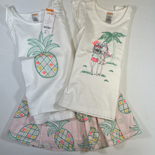 Gymboree Girls Summer 3 Piece Set Outfit Pink Pineapple Skirt & 2 Tanks Sz 4 EUC - Picture 1 of 13