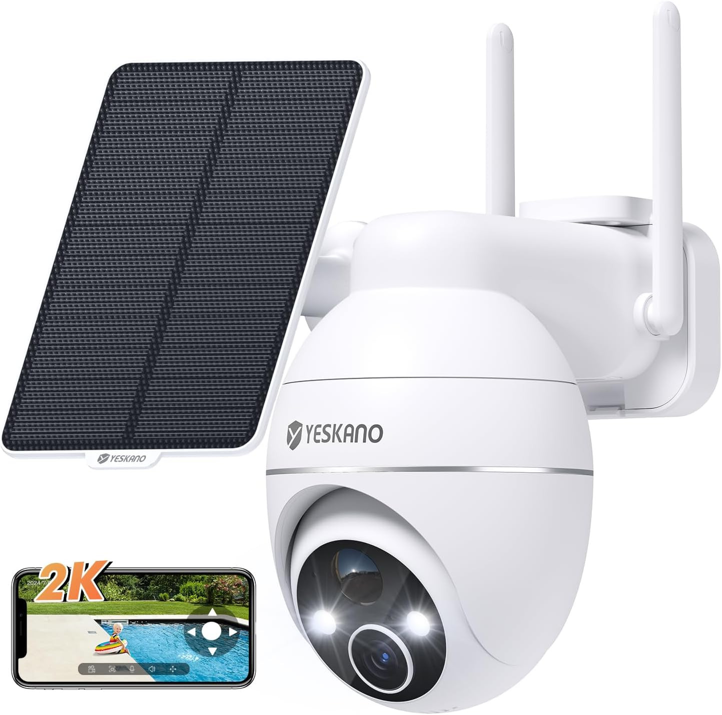 2K Telecamera Wi-Fi Esterno Senza Fili Con Pannello Solare, 360° PTZ Videocamera