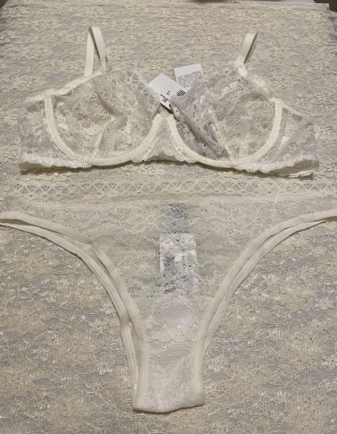 La Perla Studio Rosa 32D XS Full Cup Cup Bra Brief Panty Set Ivory