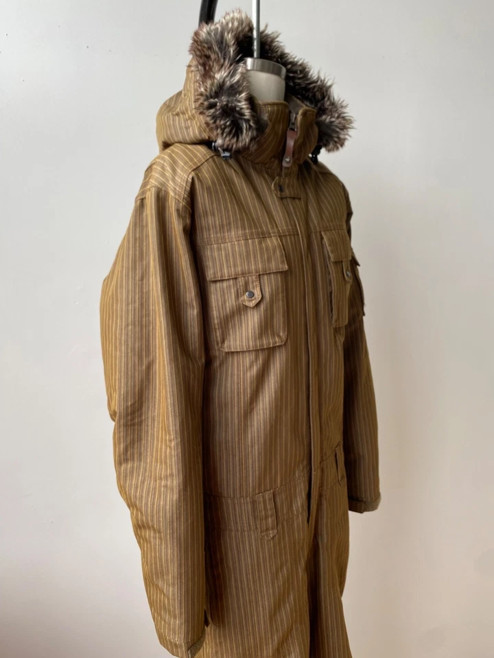 ORAGE Gallery Snowsuit brown pinstripe with faux fur collar Unisex Size M, EXCD - Image 2 of 4