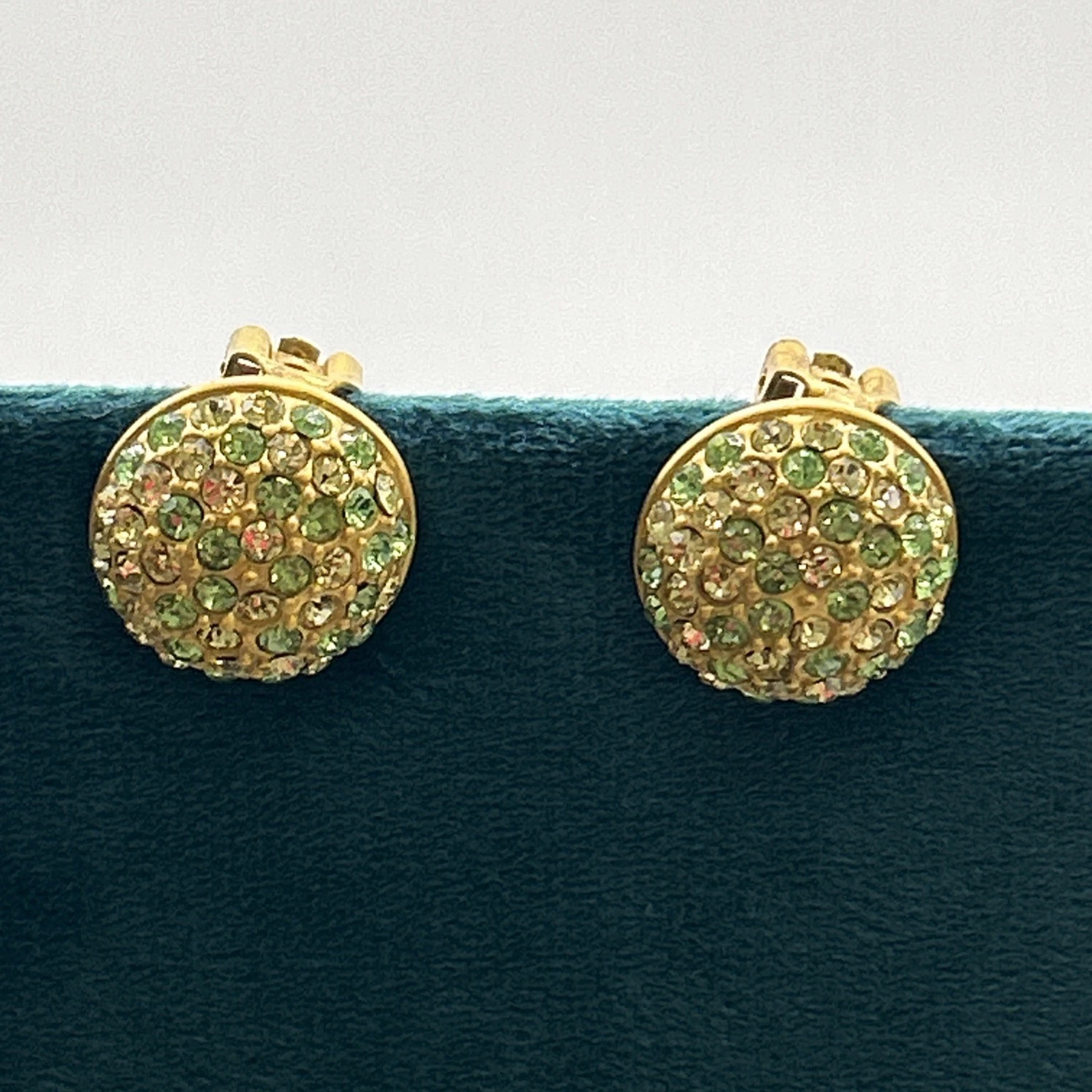 Boucle D’oreille vintage fantaisie Doré Cercle Strass Jaune Et Vert Clips