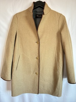 Loro Piana Baby Cashmere Beige Cardigan Jacket Brown Leather Trim Women Size 38