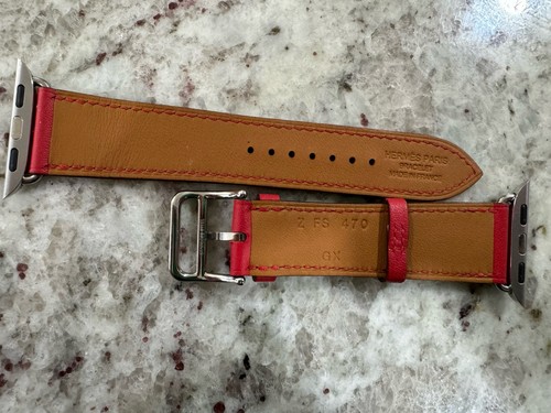 Authentic Hermes Rouge Piment Red Leather Apple Watch Band 40mm NWOB - Photo 3 sur 3