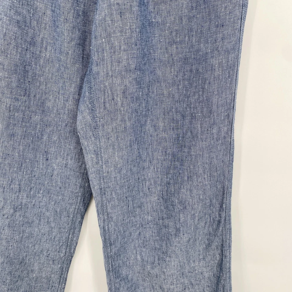 L.L.Bean Pants Womens 8 Petite Blue Linen Pull On Drawstring Wide Leg Vacation - Image 3 of 4