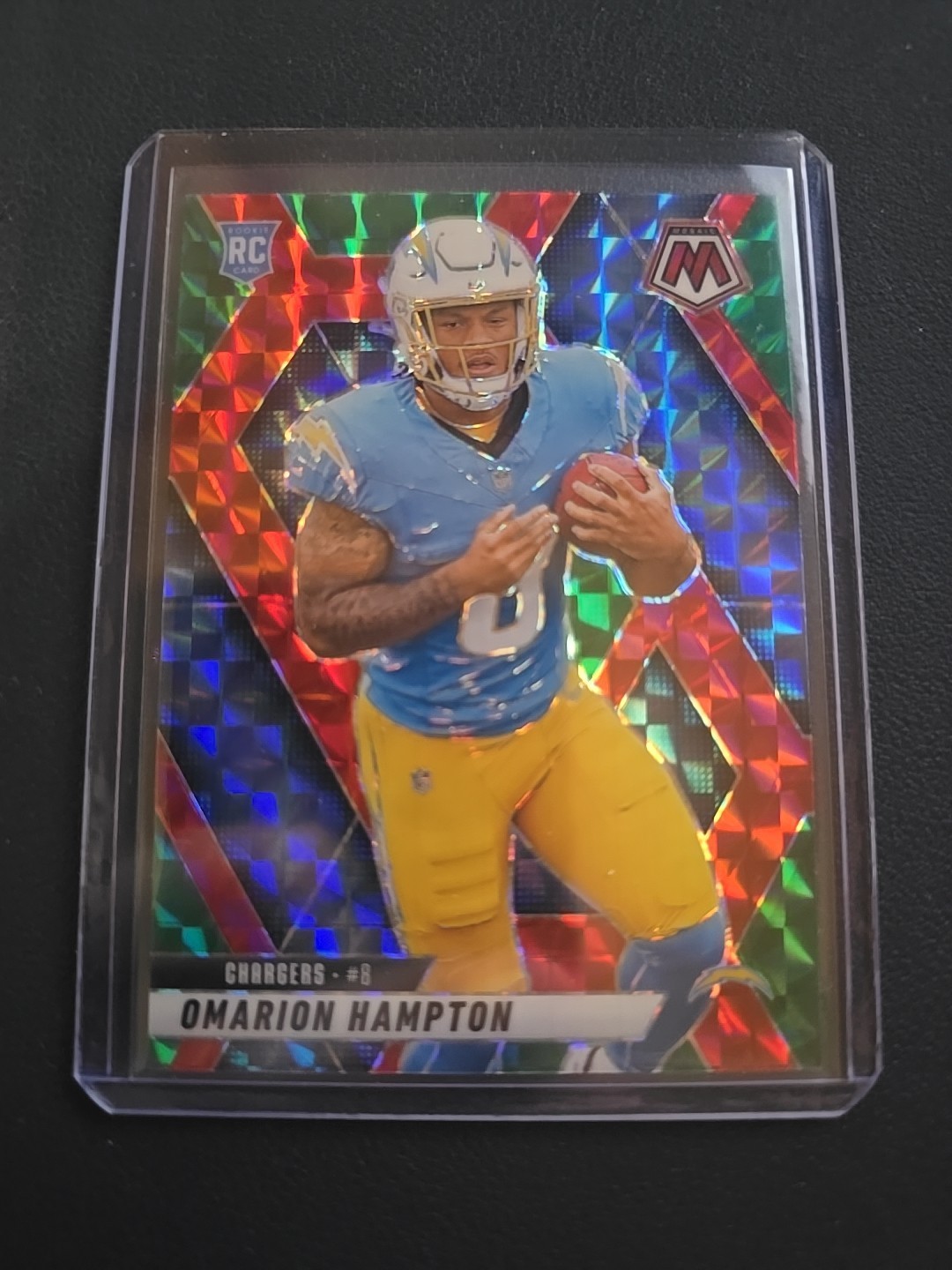 2025 Mosaic Omarion Hampton Rookies RC Choice Red & Green Prizm #335 Chargers