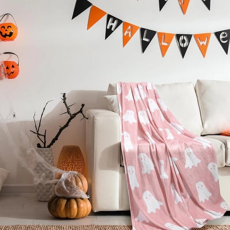 Halloween Ghost Double-Sided Fleece Blanket Cozy Throw Warm Lightweight
