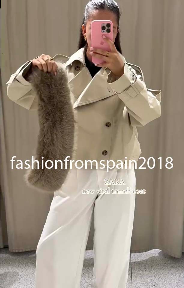 ZARA NEW WOMAN ZW FAUX FUR WATER REPELLENT SHORT TRENCH COAT