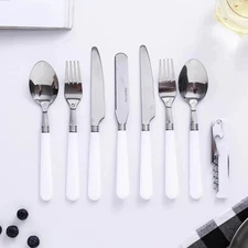 Outdoor Foldable Tableware Stainless Steel Spoon Knife Fork Plate Bottle Opener
