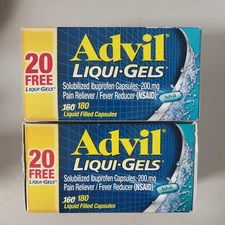 Lot of 2 ~ Advil Liqui-Gels 200mg 180 Caps Each ~ Expires 11/2026 ~ New & Sealed