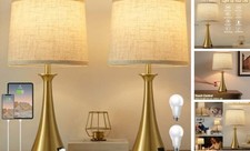 Touch Lamp for Living Room Bedroom, 21" Table Lamps Set of 2 with USB Gold 2pcs