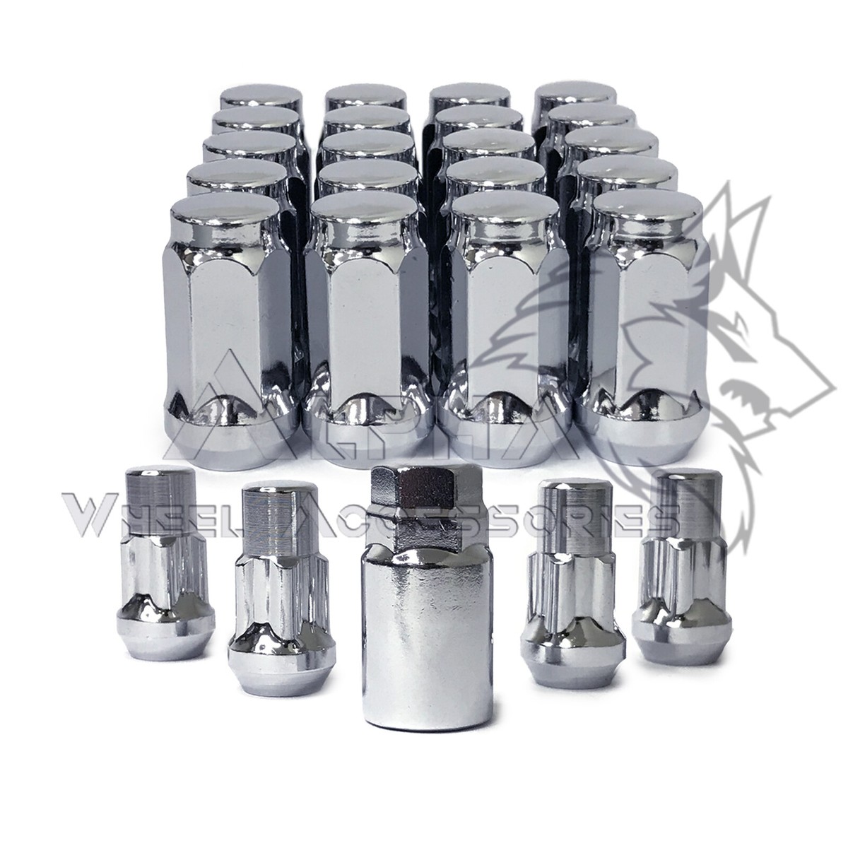 20 Chrome Acorn Lug Nuts + Wheel Locks 14x1.5 For 2022 & Newer