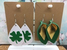 4 PC 3" Teardrop Double-Sided St. Patrick Leather Earring Set New Free Ship 3508