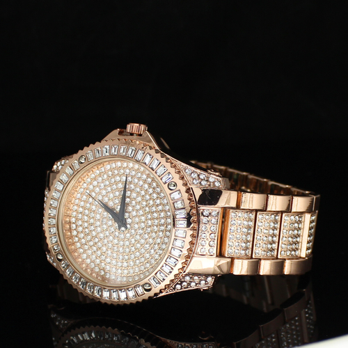 Reloj de pulsera de metal chapado en oro rosa con bisel helado grande de 48 mm para hombre - Imagen 9 de 10