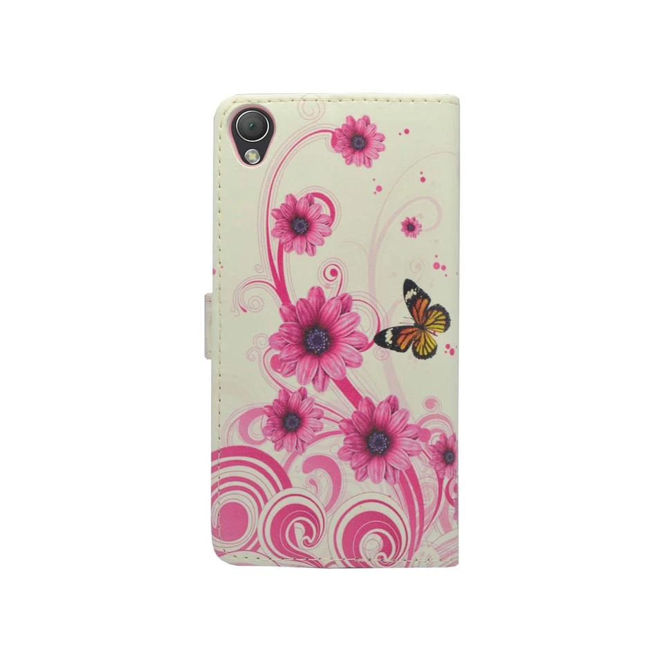 CASE FOR SONY XPERIA Z3 WHITE PINK SWIRL FLOWER BUTTERFLY PU LEATHER WALLET  - Image 3 of 4