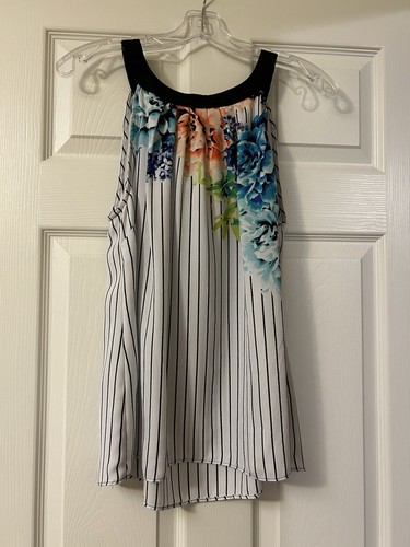 Worthington Women’s Blouse Size Large Sleeveless Pleated Floral Colorful