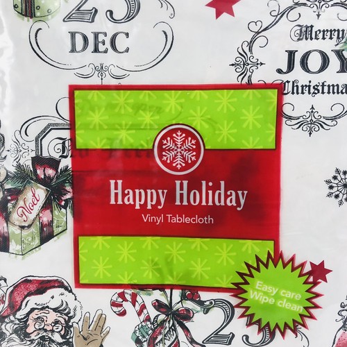 Christmas Vinyl Tablecloth Retro Nostalgia Santas Claus Sleigh Presents Asst. Sz - Picture 5 of 5