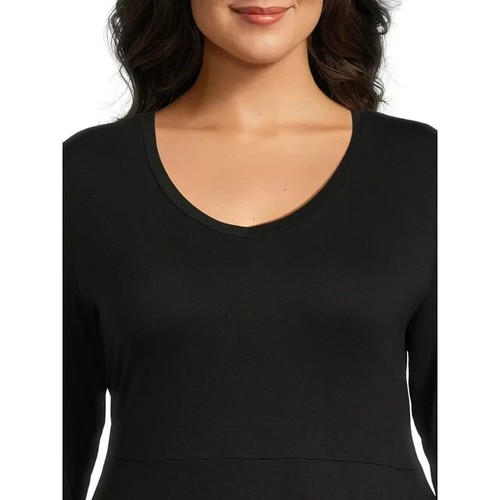 Terra & Sky Women's Plus Size Long Sleeve Swing Dress 0X (14W) Black - Picture 3 of 4