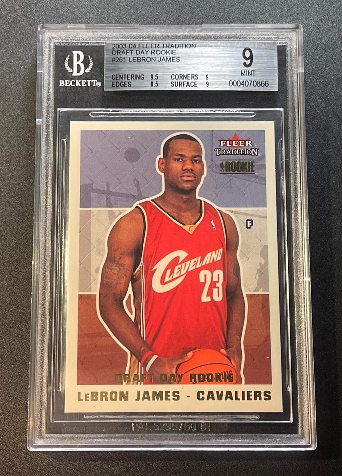 LEBRON JAMES 2003 FLEER TRADITION #261 DRAFT DAY GOLD FOIL PARALLEL /375 BGS 9