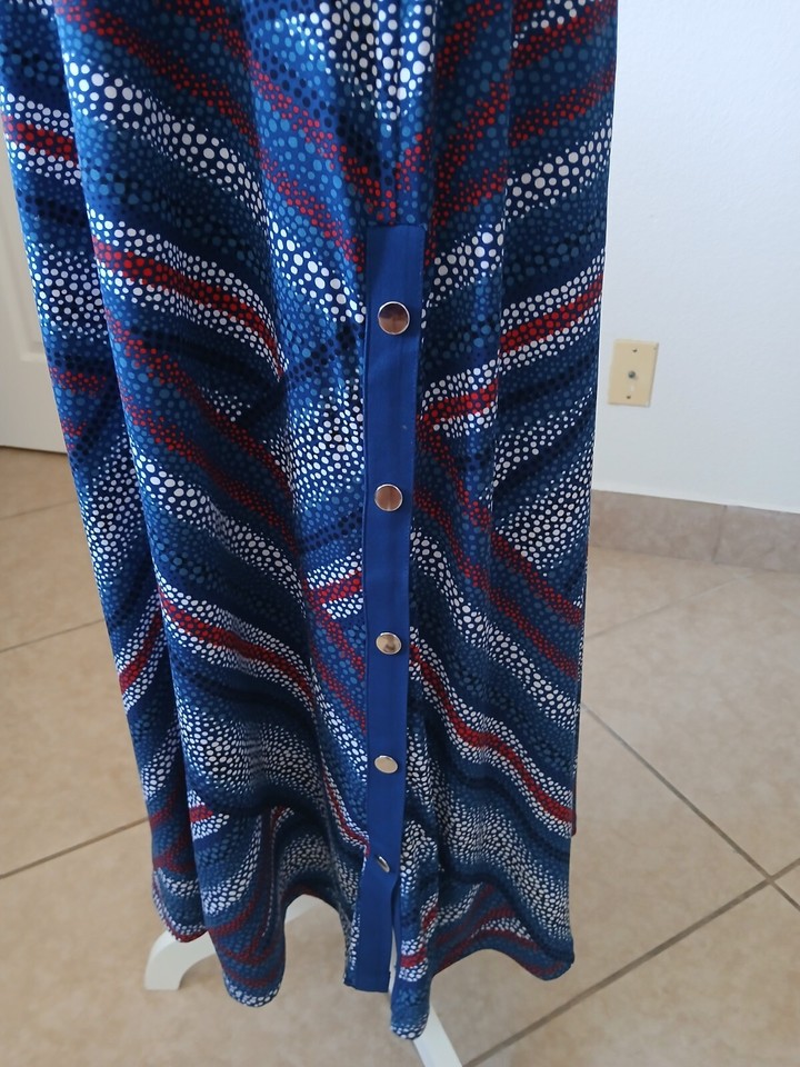 Susan Graver Size Petite XS Liquid Knit Maxi Dress Sleeveless Blue Red