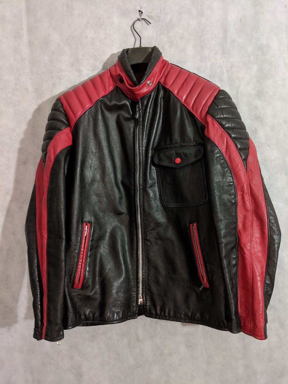 Brimaco Vintage 60s Red & Black Cafe Racer Moto Leather Jacket 44