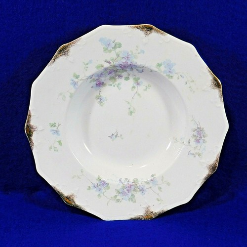 6 Antique Rimmed Soup Bowls W.H. Grindley England Blue Forget Me Knots 1897 - Picture 2 of 6