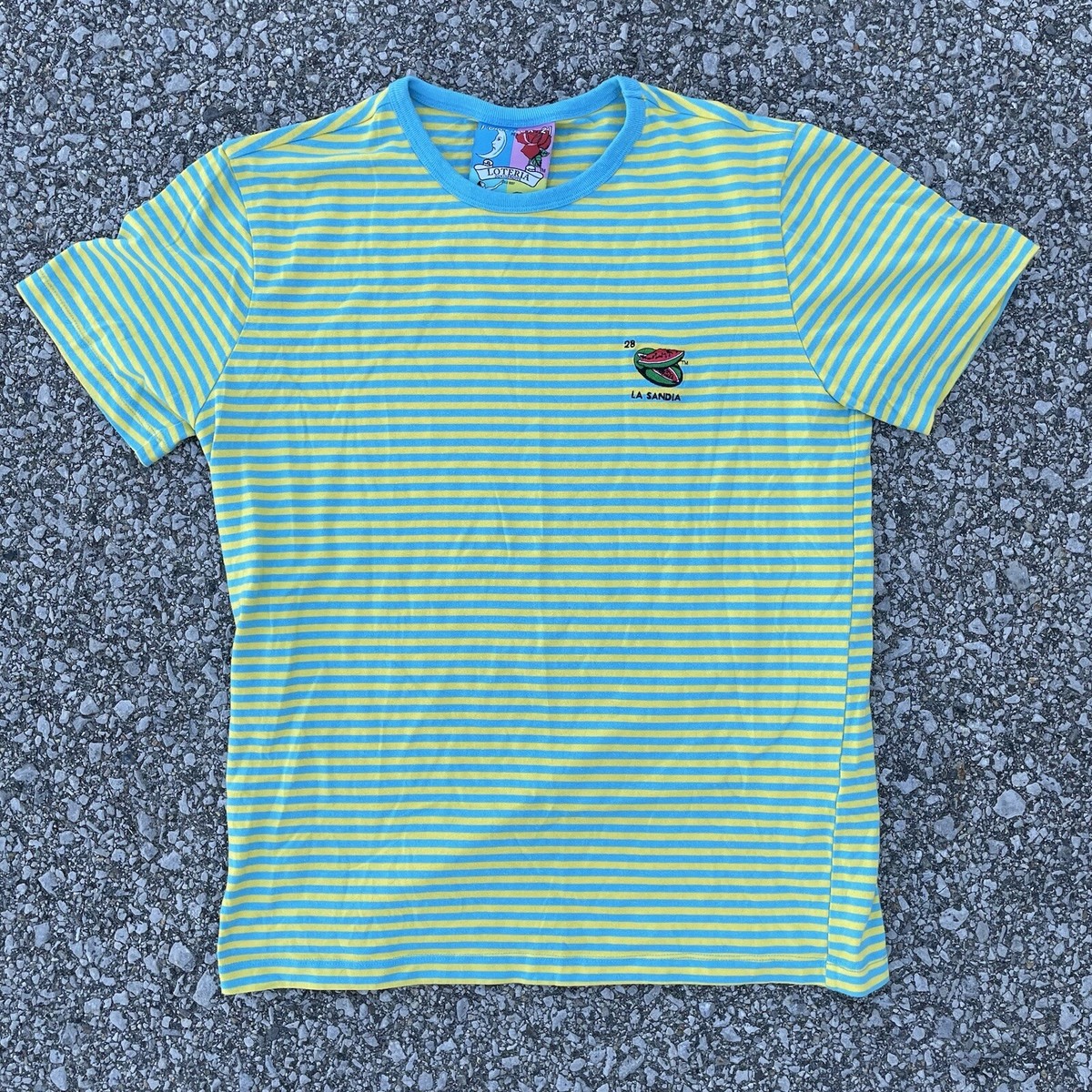 Forever 21 Shirt Mens Small Blue Yellow Loteria Don Clemente La Sandia  Striped