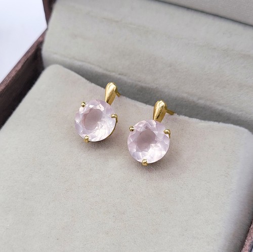 Rose Quartz Round Dainty Dangle-Drop Stud Earring Birthstone Earrings Gift her - Picture 3 of 10