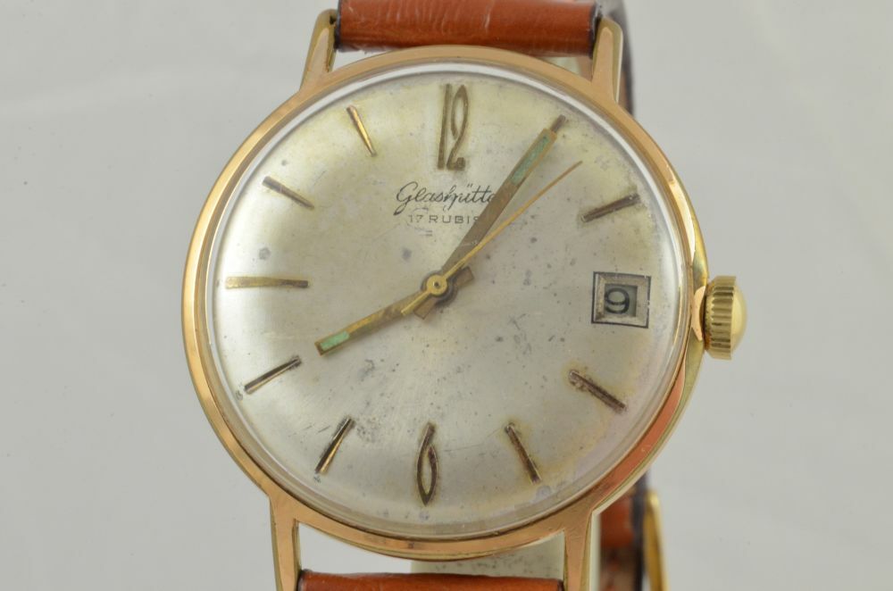 GLASHÜTTE GUB HERREN UHR STAHL VERGOLDET 38MM HANDAUFZUG 17 RUBIS VINTAGE