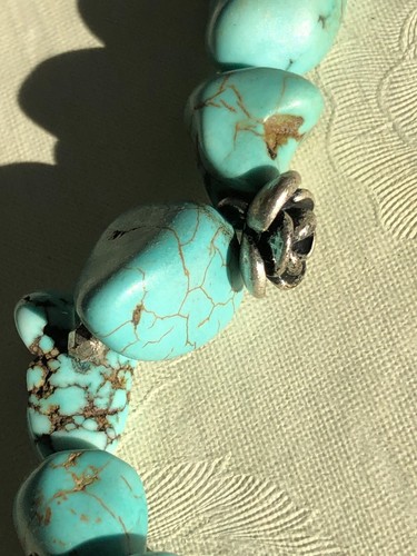 Lucky Brand Turquoise Nugget Stone Necklace with Silver Tone Flower Accents - Picture 12 of 15