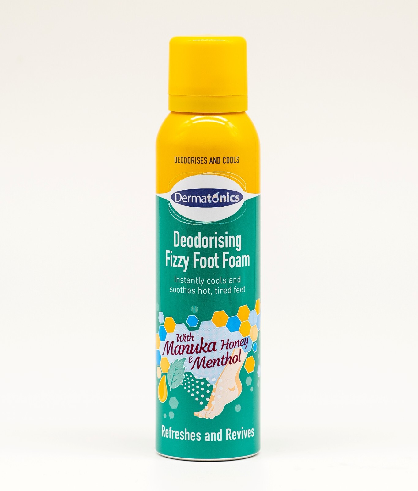 Dermatonics Deodorising Fizzy Foot Foam With Manuka Honey and Menthol 150 ml