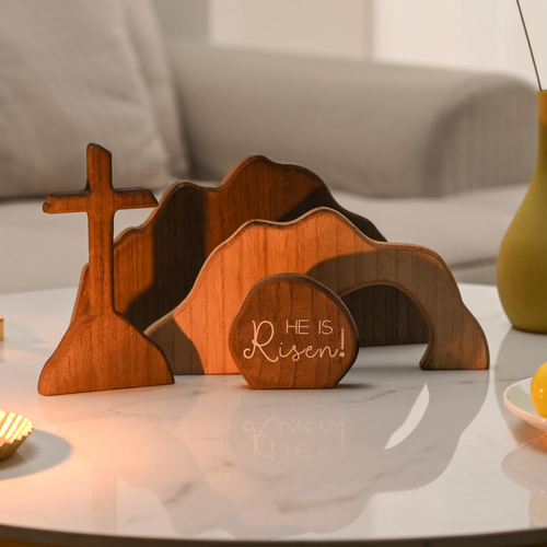 Empty Tomb Easter Scene and Cross Decoration, Wood Easter Resurrection Scene for