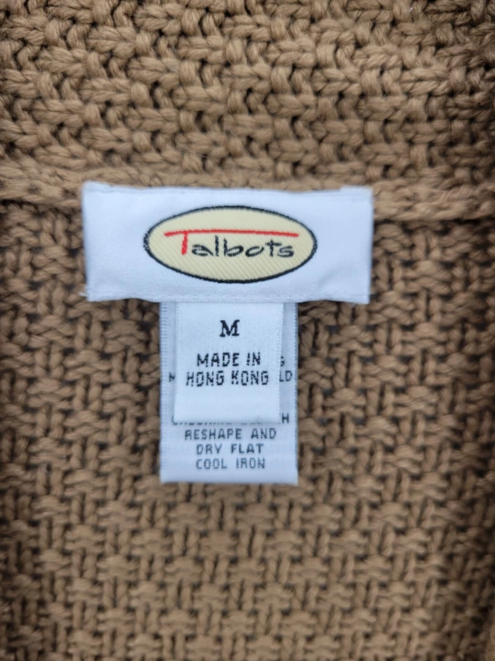 Cárdigan Suéter Talbots Mujer Mediano Marrón Bolsillos con Cinturón Chal Cuello Carrera Foto 4 de 4