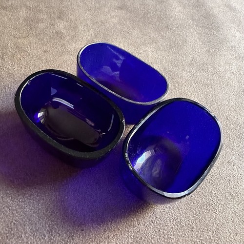 3x ORIGINAL ANTIQUE GLASS COBALT BLUE SALT CELLAR REPLACEMENT INSERTS STRACHAN - Picture 4 of 5