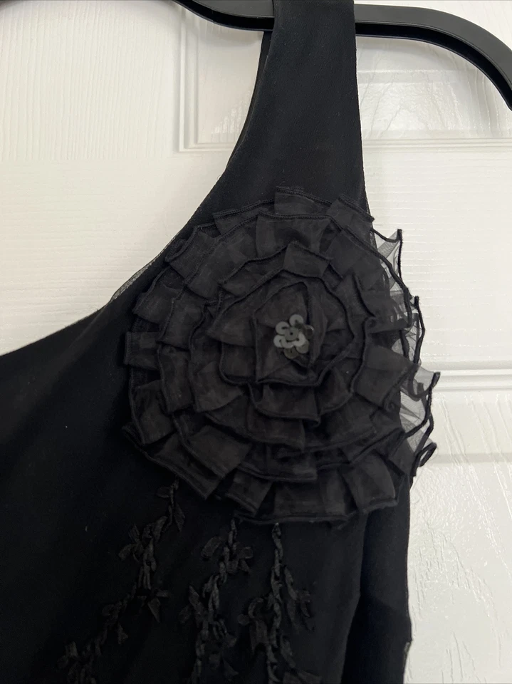 Vintage Black Classic One Shoulder 100% Silk Fit And Flowy Maxi Cocktail Dress 2 - Image 3 of 4