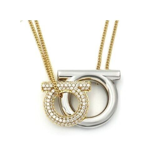 【関税&送料込】Ferragamo Necklace With Pendant Salvatore Ferragamo Necklace Gancini Rhinestone Double