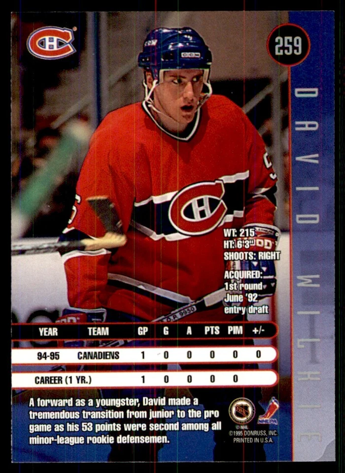 1995-96 Leaf David Wilkie Montreal Canadiens #259 - Image 2 of 2