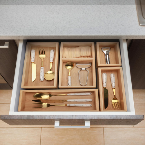 Bamboo Drawer Organizer Set, 5 PCS Multi-Use Individual Wood Storage Organizers, - Picture 4 of 12