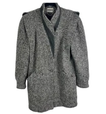 Vintage 80s Donnybrook Wool Blend Suede Trim Mid Length Diamond Tweed ILGWU USA