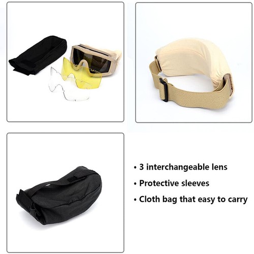 Tactical Paintball Goggles with 3 Lenses Airsoft Safety Glasses Eye Protection - Picture 9 of 15