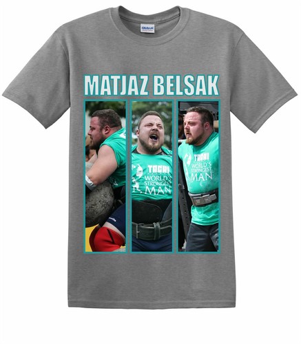 World's Strongest Man - Matjaz Belsak Tri-Image Grey T-Shirt (2XL) CLEARANCE - Picture 1 of 2
